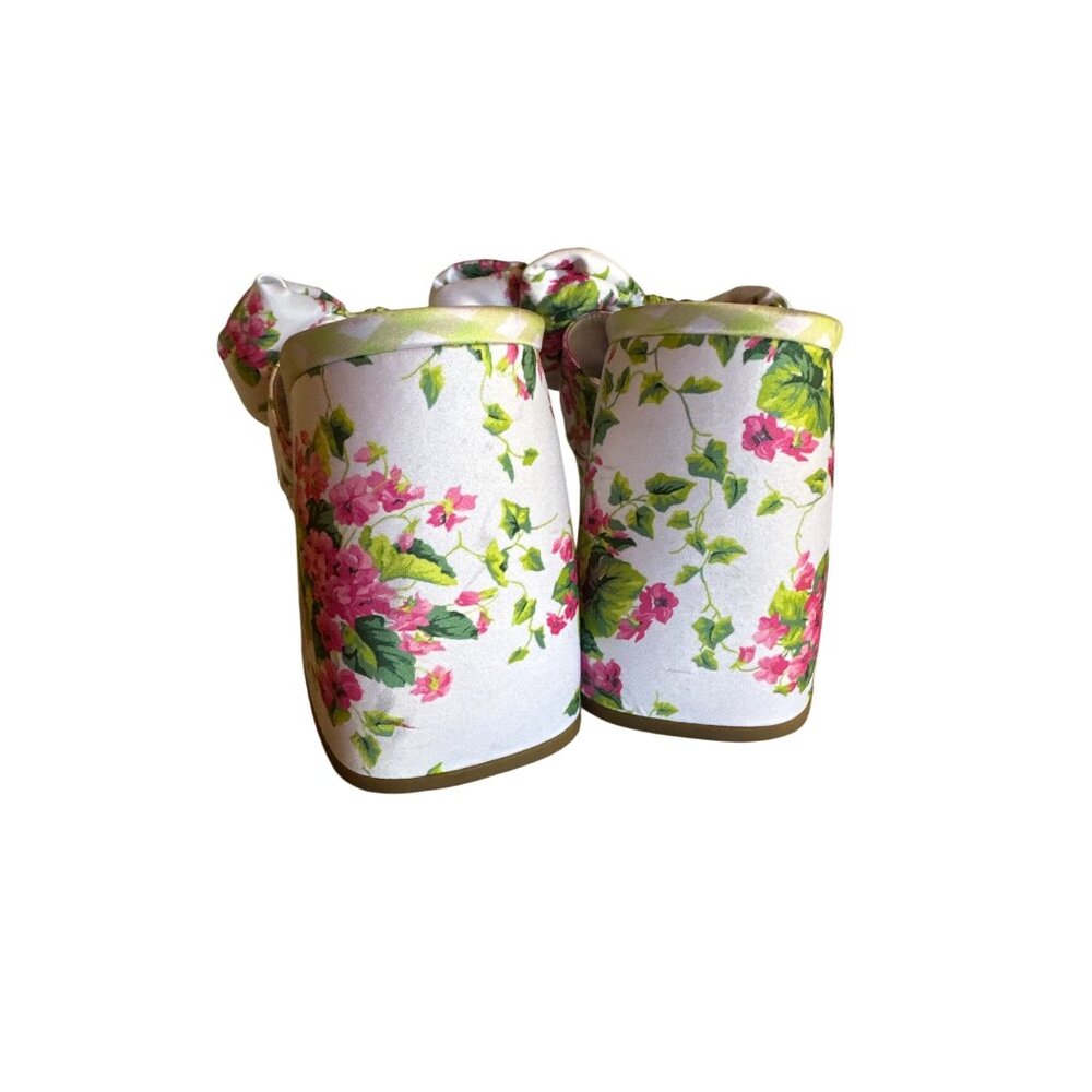 Betsey Johnson Possie Floral Satin Platform Mule Heels‎  Jewel Buckle Size 10M - Picture 5 of 7